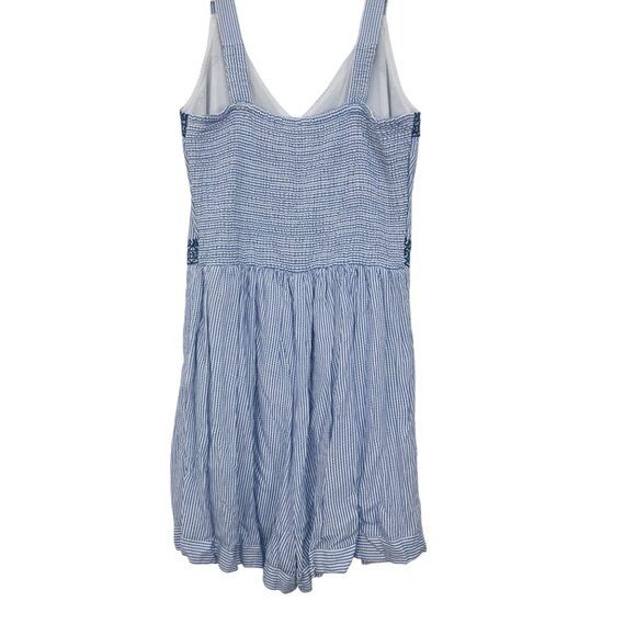 Japna Striped Blue & White Romper With Embroidered Trim - Womens Medium - Picture 9 of 10